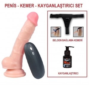 17 cm Gerçekçi Titreşimli Belden Bağlamalı Dildo Vibratör Penis